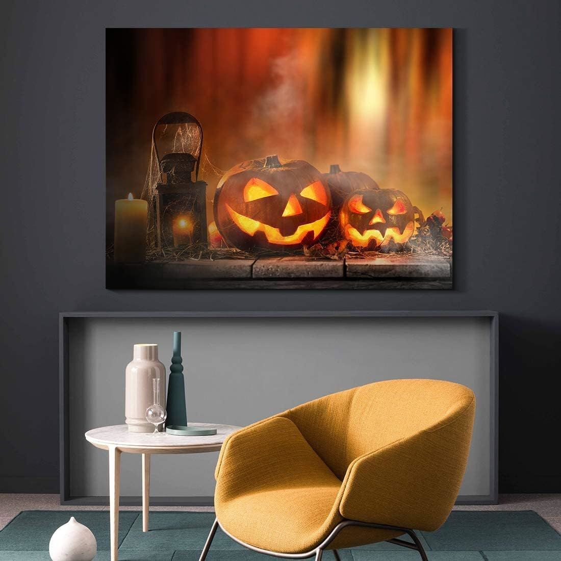 Drop-Shipping Framed Canvas Wall Art Decor Painting For Halloween, Jack-o-lanterns Painting For Halloween Gift, Decoration For Halloween Living Room, Bedroom Decor-Ready To Hang