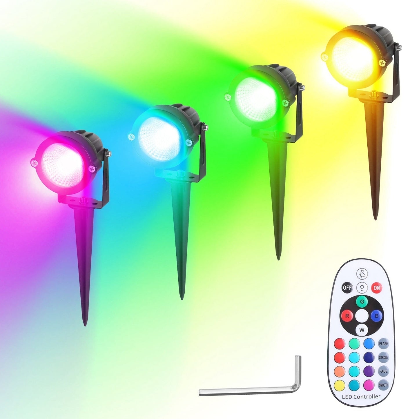 4Pcs Landscape Lights Color Changing Landscape Spotlight IP65 Waterproof RGBW LED Colorful Stake Light with Remote Control 16 Color 4 Dynamic Light Modes