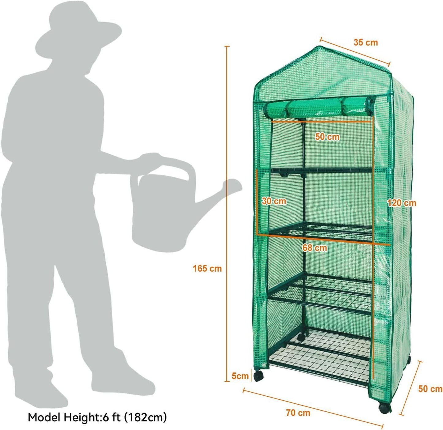 Mini Greenhouse,4 Tier Small Portable Greenhouses Kit with Caster Wheels and Roll-up Zipper PE Cover,Green House for Indoor Outdoor Seedling and Plant Growing (70x50x165cm),Green