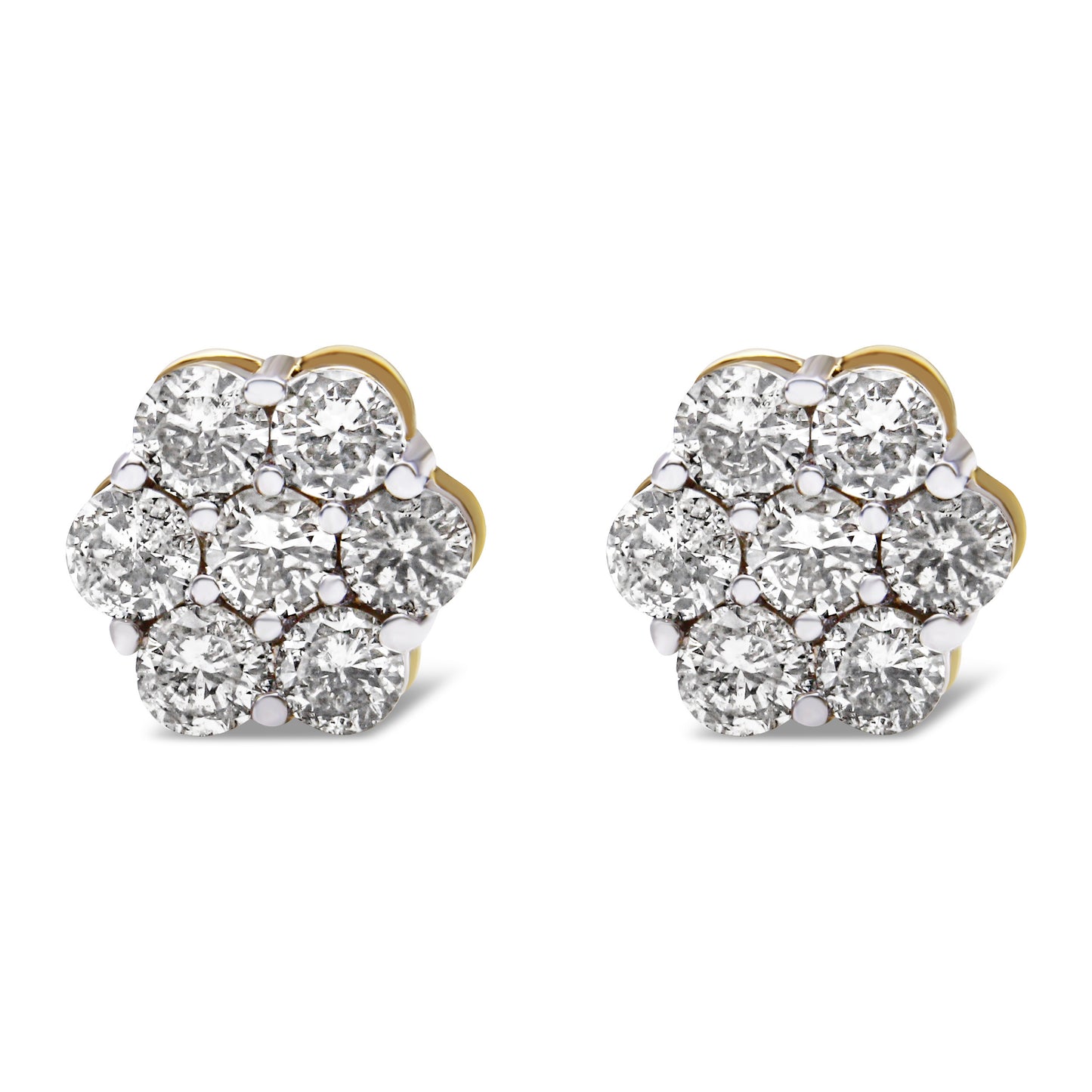 10K Yellow Gold Plated .925 Sterling Silver 2.0 Cttw Diamond Floral Cluster Stud Earrings (J-K Color, I1-I2 Clarity)