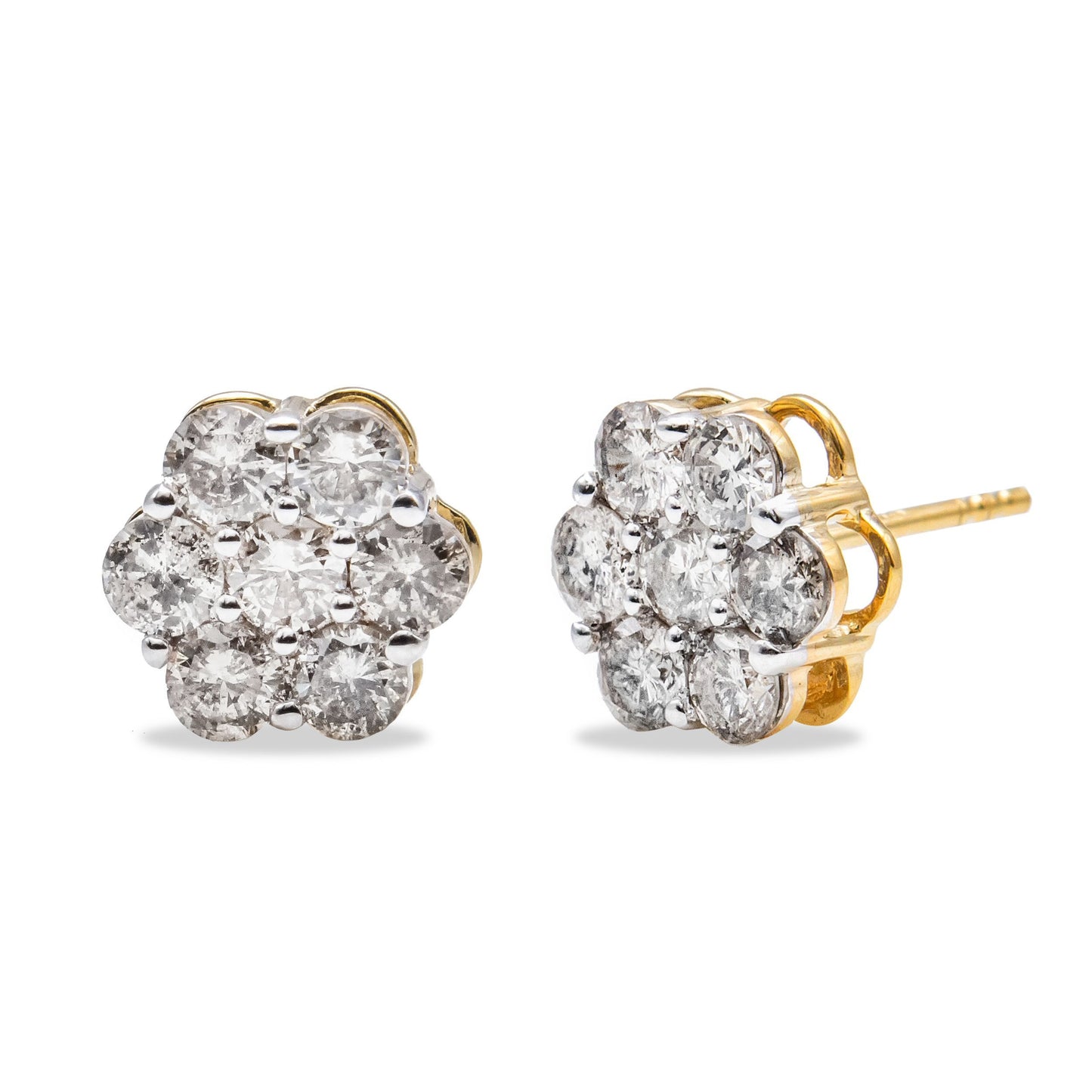 10K Yellow Gold Plated .925 Sterling Silver 2.0 Cttw Diamond Floral Cluster Stud Earrings (J-K Color, I1-I2 Clarity)