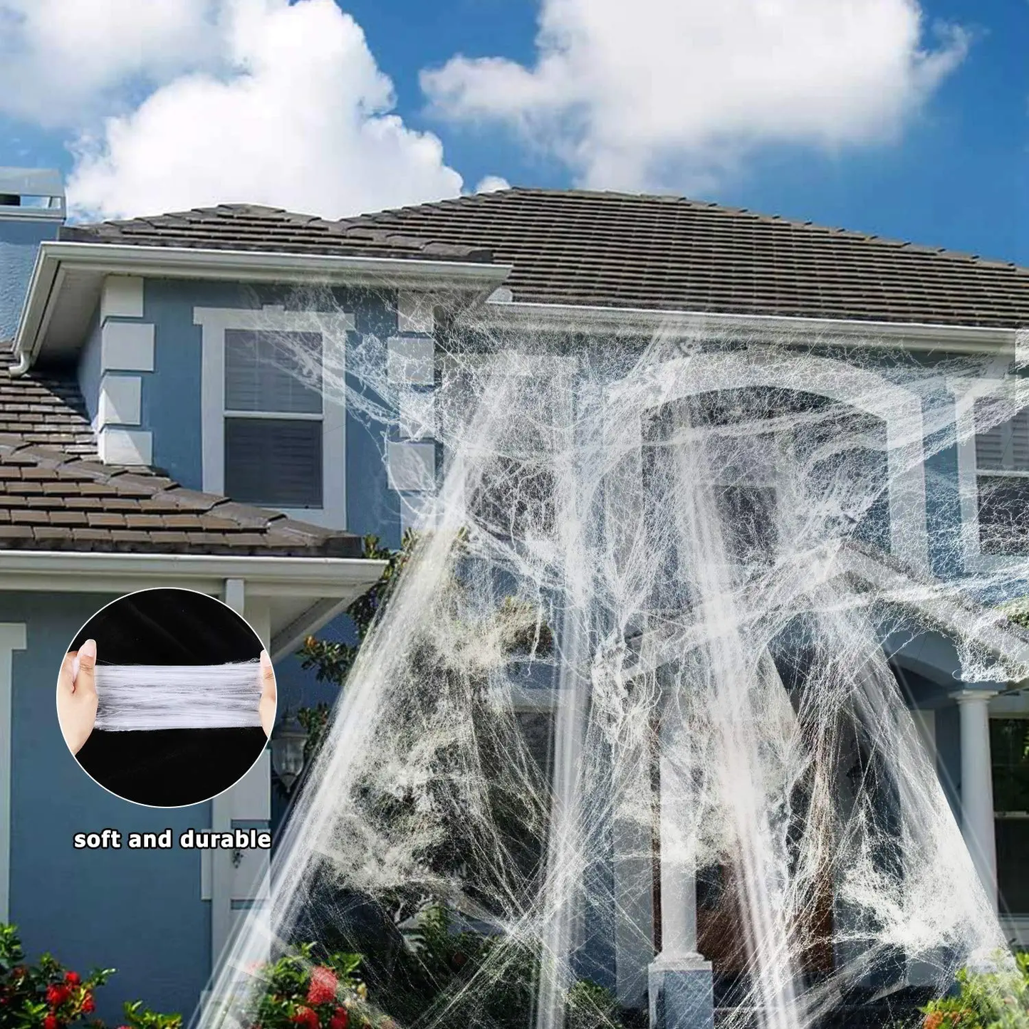 100 sqft Fake Spider Webs with Spiders Halloween Decorations 2Pcs