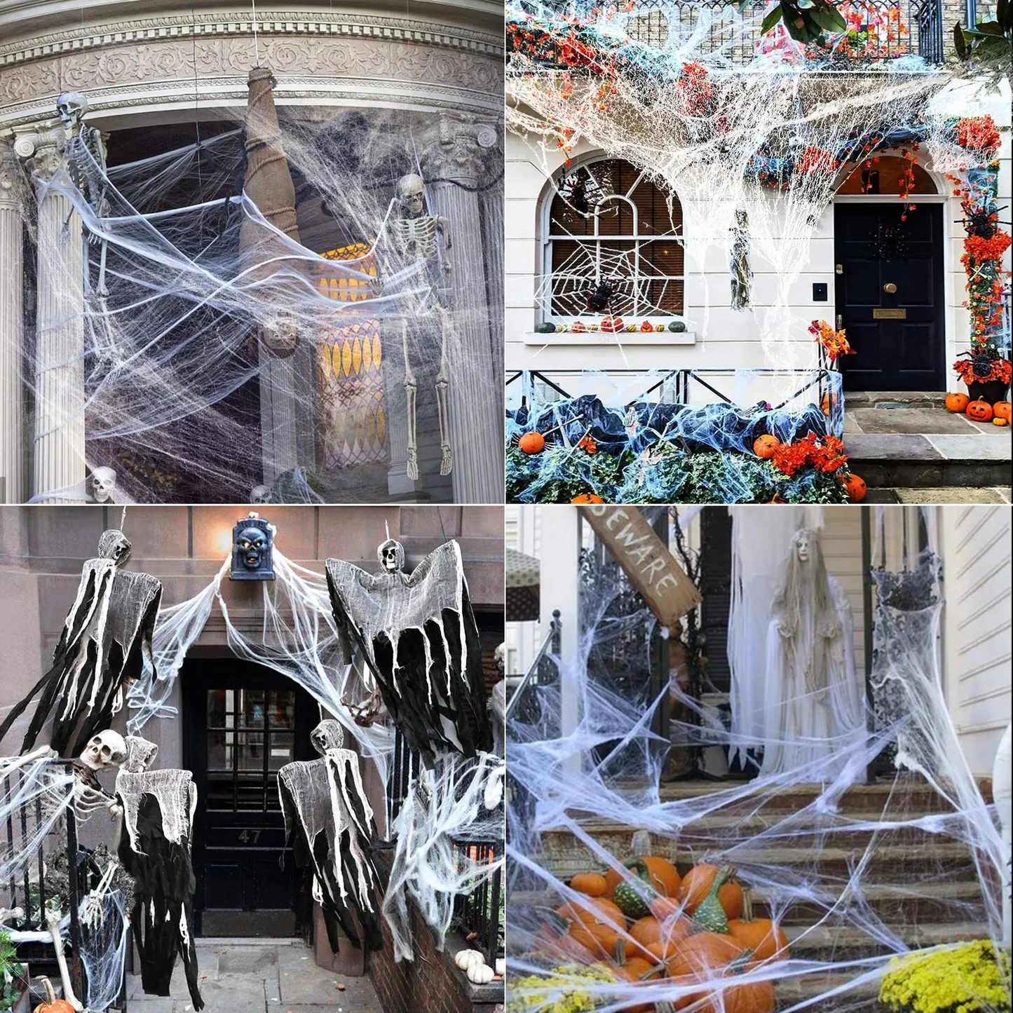 100 sqft Fake Spider Webs with Spiders Halloween Decorations 2Pcs