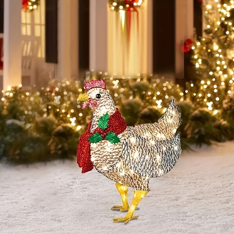 1pc Glowing Chicken Garden And Yard Decoration Card, Scarf Chicken, Christmas And Halloween Day Decoration Lights, Battery Powered (No Plug)