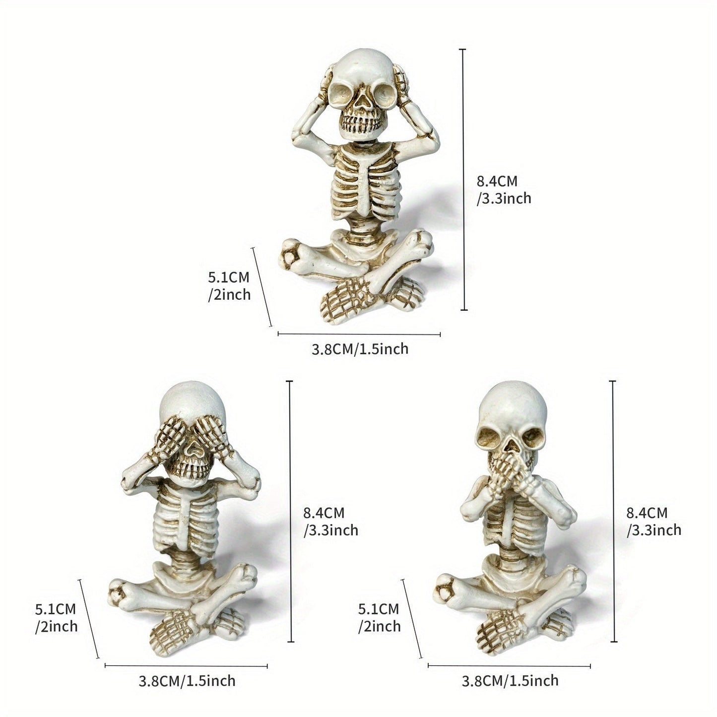 3pcs Skeletons Statue, Halloween Figurines Home Decorative Decor,Fantastic Ornaments Skull , Home Office Room Decor Birthday Halloween ,Indoor Home Decoration