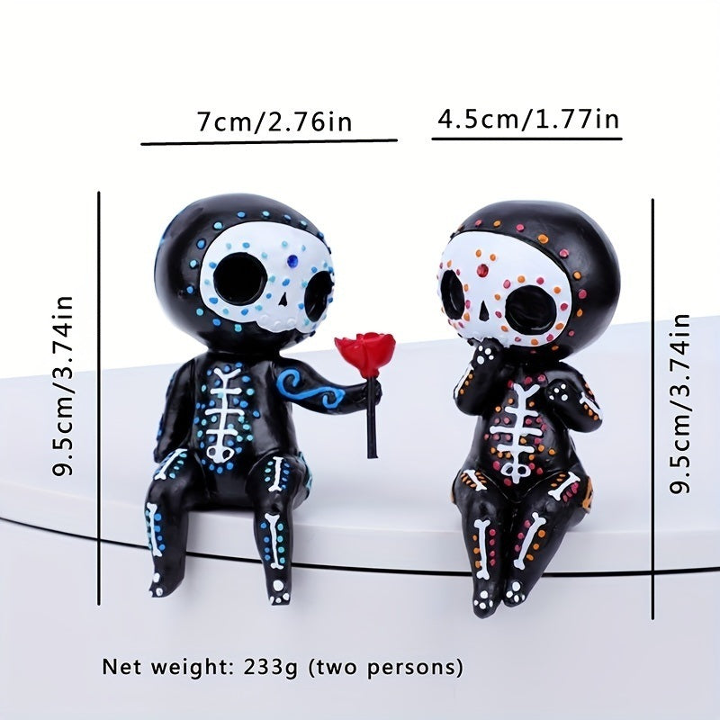 2pcs Sugar Head Doll, Resin Decoration Crafts Halloween Skull Couple Statue Resin Ornament,Valentine's Day, Room Decor, Home Decor,Halloween Room Decor Goth, Ghost Face, The Day Of Dead Decor