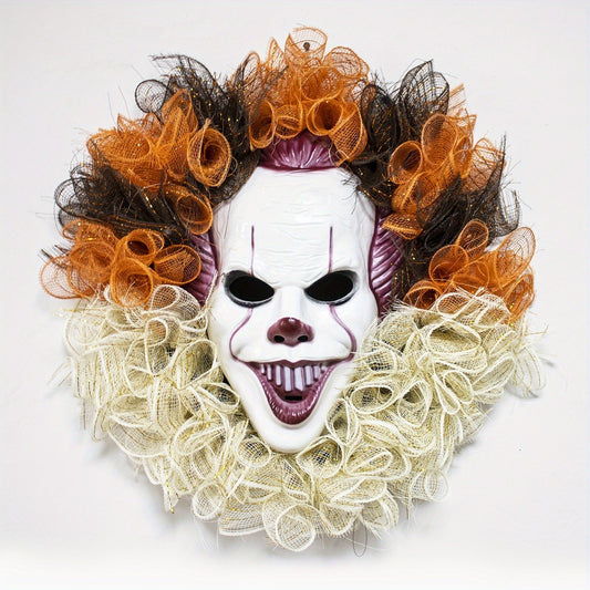 1pc, High Quality Halloween Clown Horror Wreath Family Holiday Door Wreath Decoration Halloween Decor Wall Decor Indoor Decor Door Decor