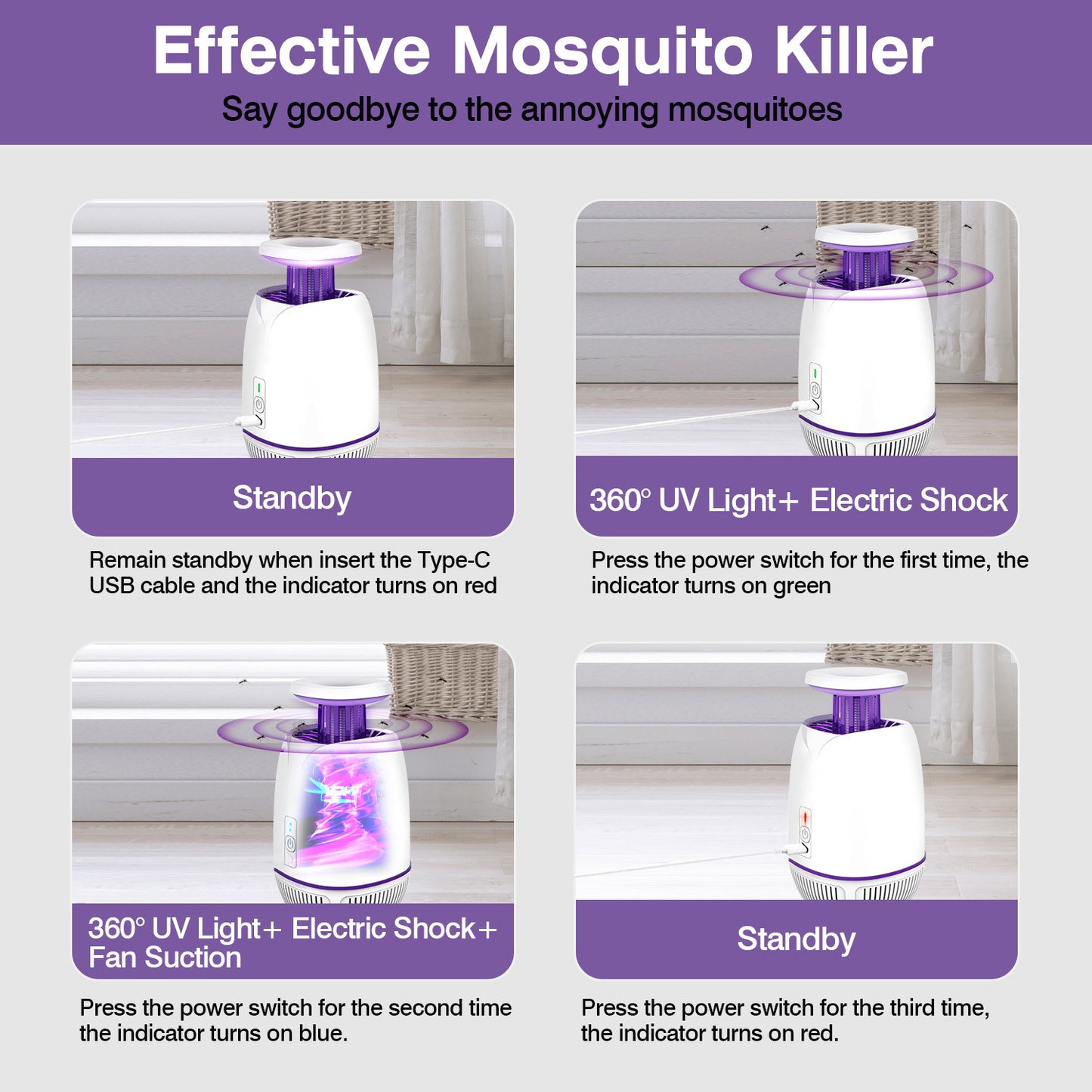 Plug-in Mosquito Zapper Max 1076Sq.Feet Range Electric Fly Zapper with 3 Modes Mosquito Killer Lamp for Indoor Outdoor