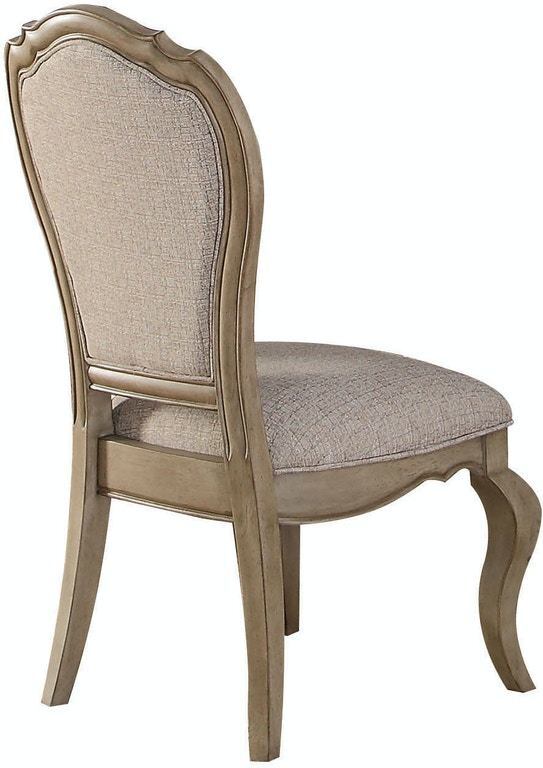 ACME Chelmsford Side Chair (Set-2) in Beige Fabric & Antique Taupe 66052
