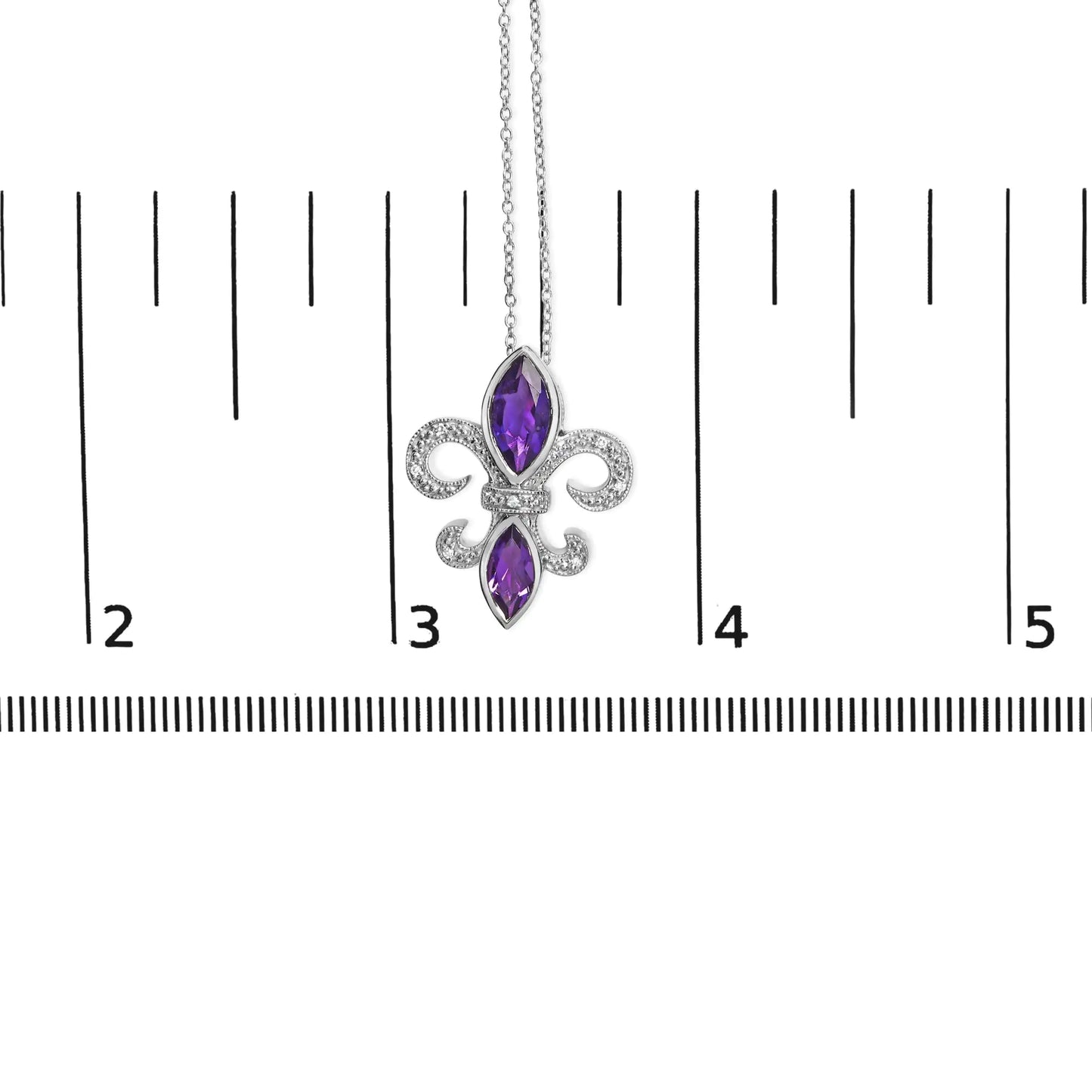 .925 Sterling Silver Purple Amethyst Marquise and Diamond Accent Fleur De Lis Pendant Necklace (H-I Color, SI1-SI2 Clarity) - Size 18"
