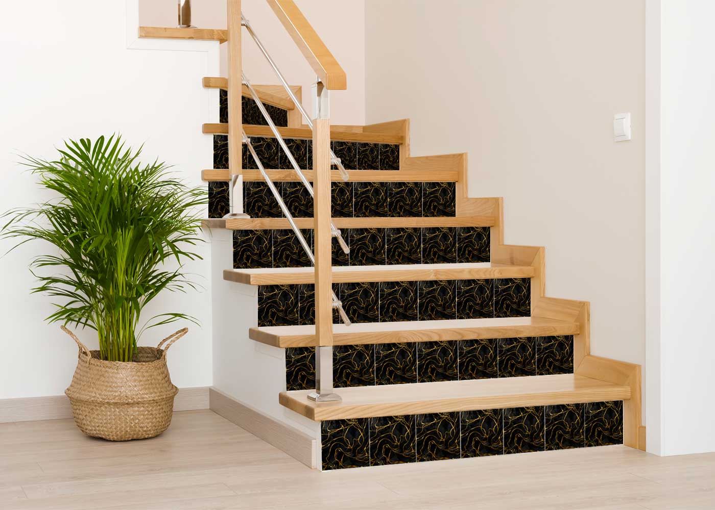 Beautiful Black backsplash with Orange and Marble look Easy to install Tile Stickers - R35-3