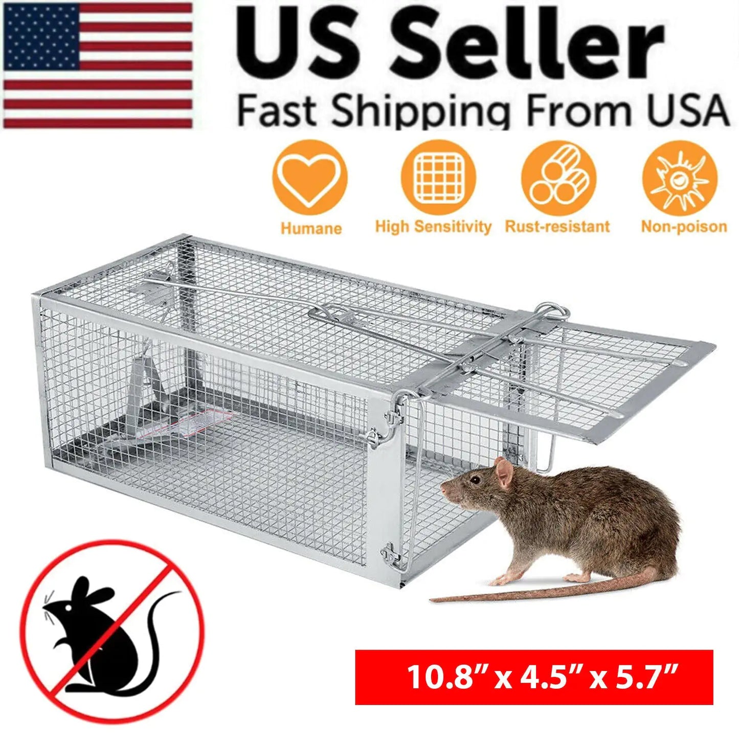 USA Mouse Trap Rat Trap Rodent Trap Live Catch Cage, Easy to Set Up and Reuse