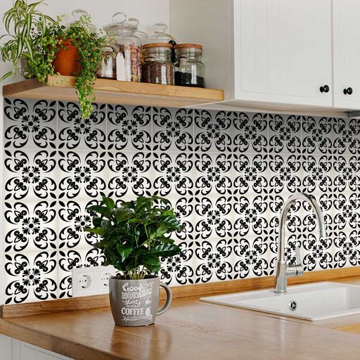 Black and White Easy-to-Install Floor Tiles for kitchens Model - B28-1