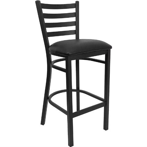 Black Metal Ladder-Back Restaurant Style Bar Stool-0