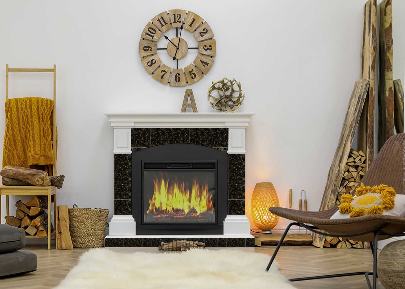 Beautiful Black backsplash with Orange and Marble look Easy to install Tile Stickers - R35-2