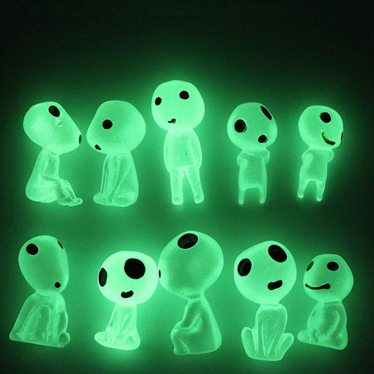 10pcs Halloween Luminous Alien Ornament Glow in Dark Resin Crafts for Micro Landscape Garden Decoration Green