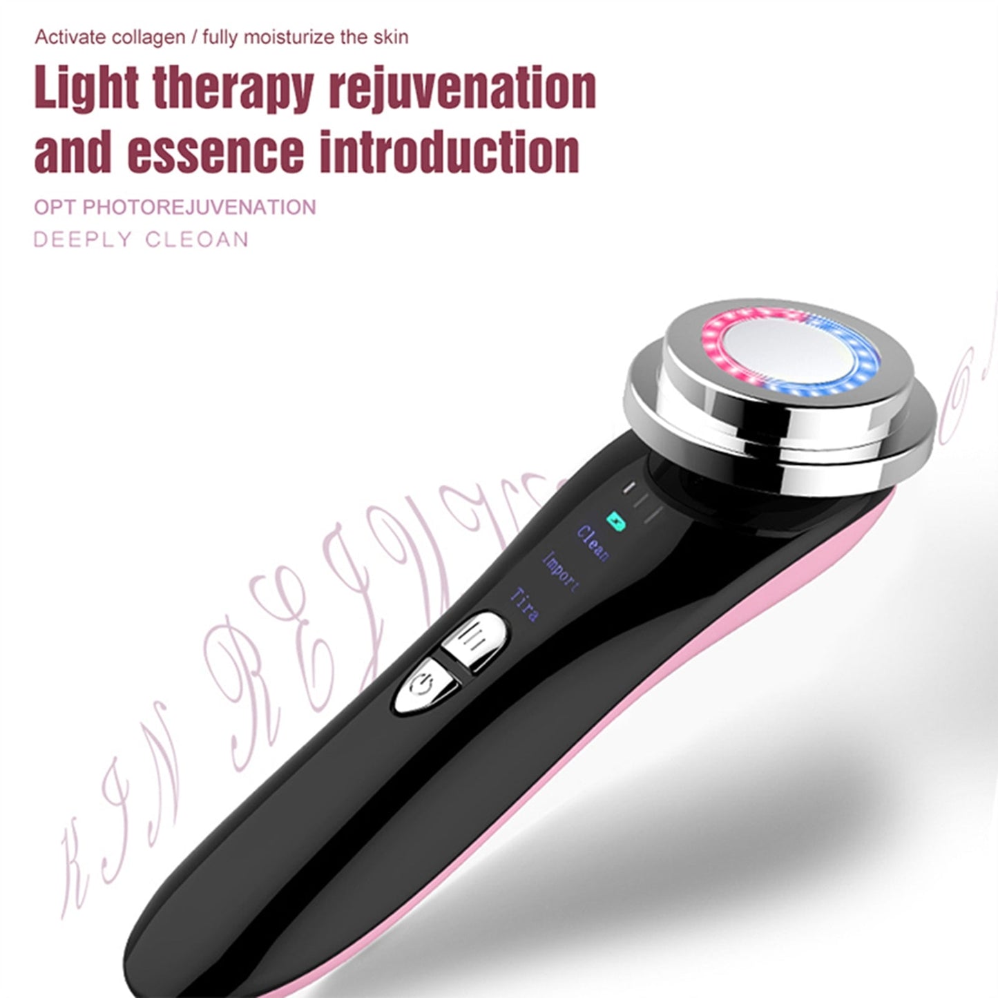 Professional Beauty Instrument USB Charging Ems Photon Skin Tightening Cleansing Skin Care Tools Pink and Black