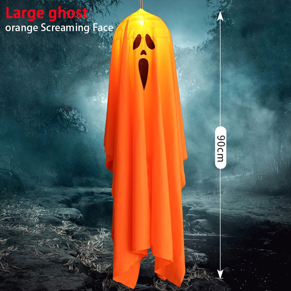 Halloween Led Light Hanging Scary Spooky Ornament Party for Indoor Outdoor Decorations Large Screaming Face Orange