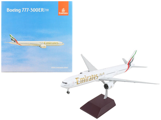 Boeing 777-300ER Commercial Aircraft "Emirates Airlines - 2023 Livery" White with Striped Tail "Gemini 200" Series 1/200 Diecast Model Airplane by GeminiJets-0