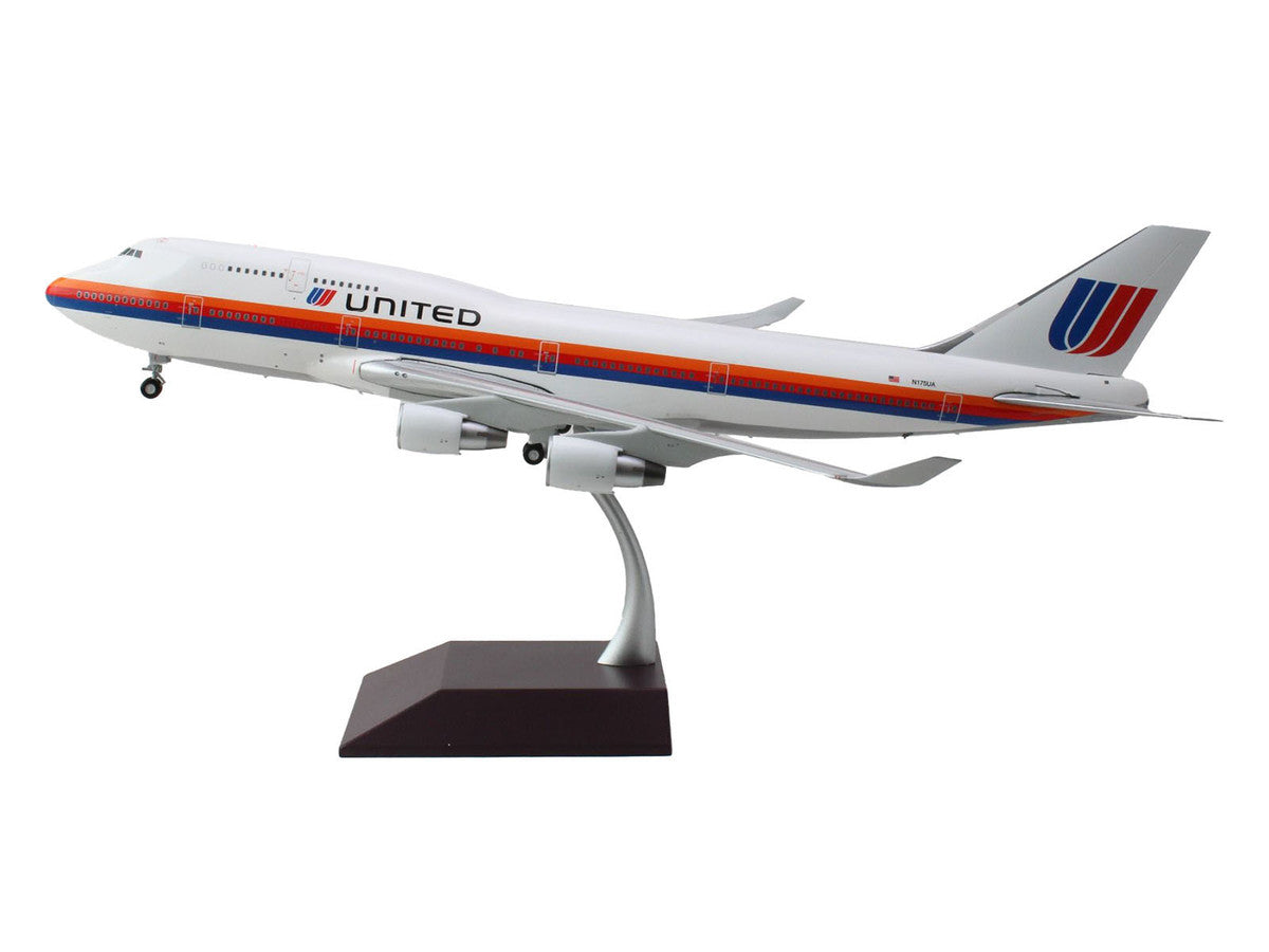 Boeing 747-400 Commercial Aircraft "United Airlines - Saul Bass Livery" (N175UA) White with Stripes "Gemini 200" Series 1/200 Diecast Model Airplane by GeminiJets-0