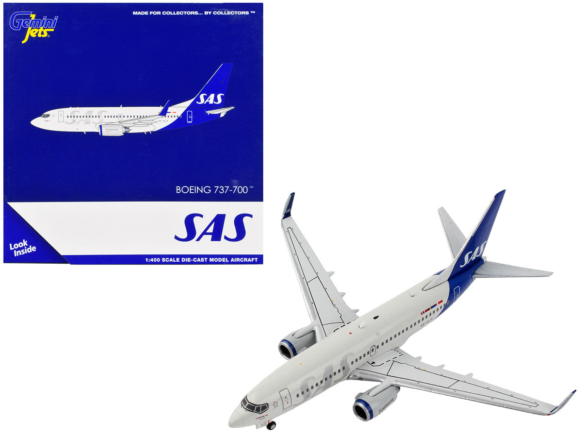 Boeing 737-700 Commercial Aircraft "Scandinavian Airlines" Gray with Blue Tail 1/400 Diecast Model Airplane by GeminiJets-0