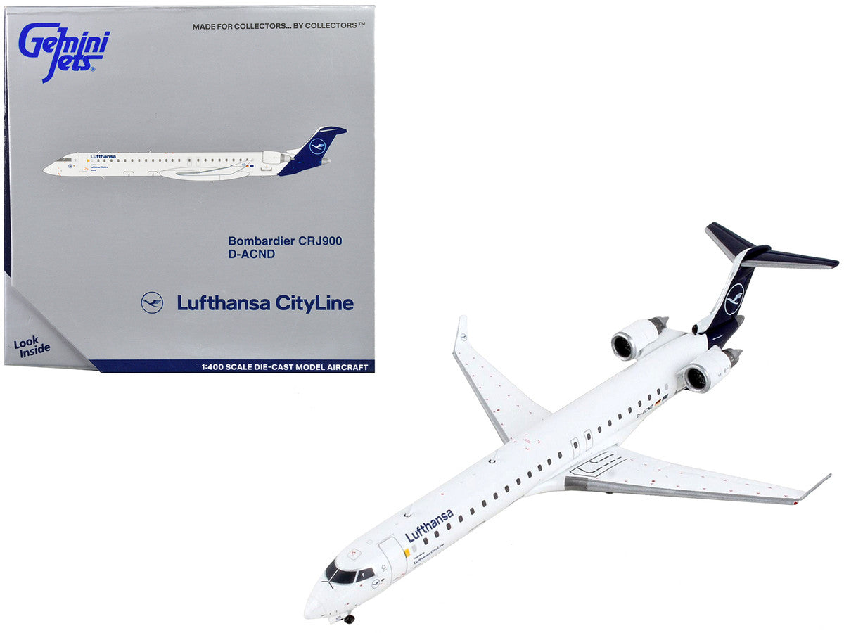 Bombardier CRJ900 Commercial Aircraft "Lufthansa" White with Dark Blue Tail 1/400 Diecast Model Airplane by GeminiJets-0