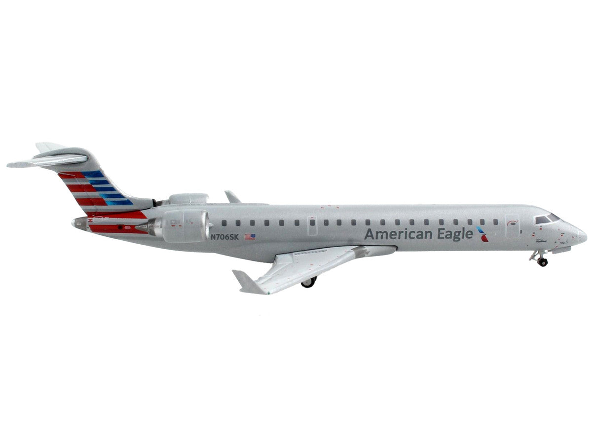 Bombardier CRJ700 Commercial Aircraft "American Airlines - American Eagle" Silver with Striped Tail 1/400 Diecast Model Airplane by GeminiJets-1