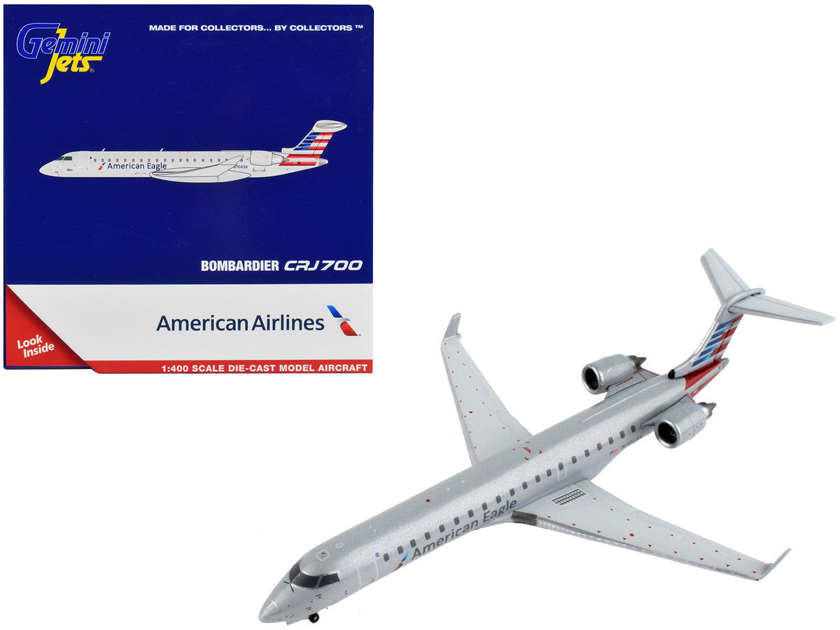 Bombardier CRJ700 Commercial Aircraft "American Airlines - American Eagle" Silver with Striped Tail 1/400 Diecast Model Airplane by GeminiJets-0