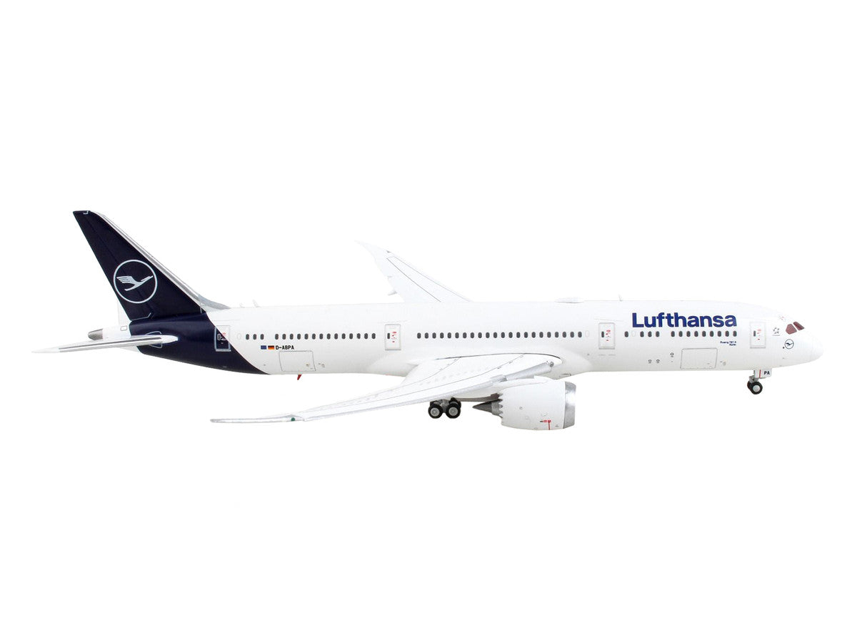 Boeing 787-9 Commercial Aircraft with Flaps Down "Lufthansa" White with Dark Blue Tail 1/400 Diecast Model Airplane by GeminiJets-1