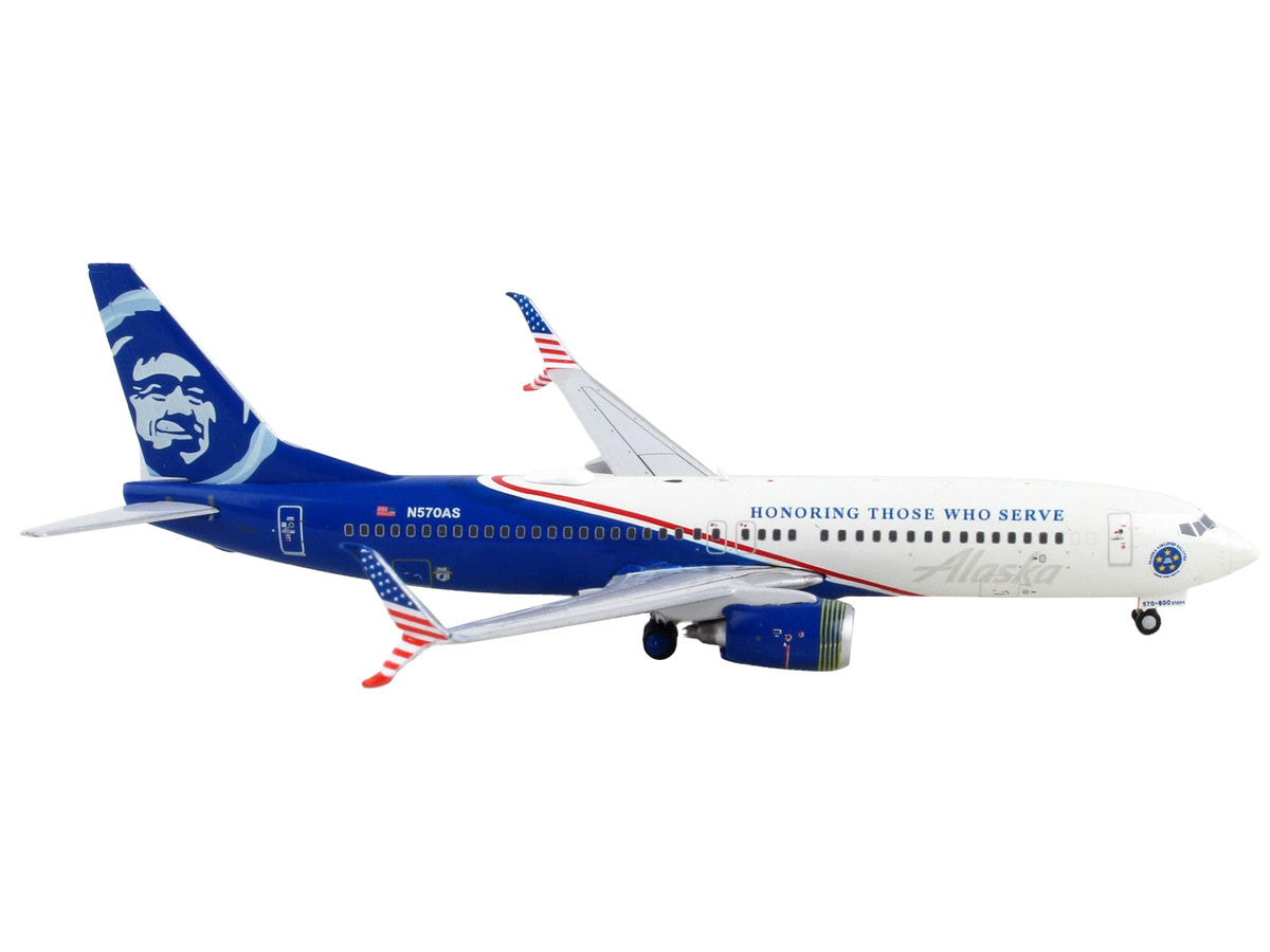 Boeing 737-800 Commercial Aircraft "Alaska Airlines - Honoring Those Who Serve" White and Blue 1/400 Diecast Model Airplane by GeminiJets-1