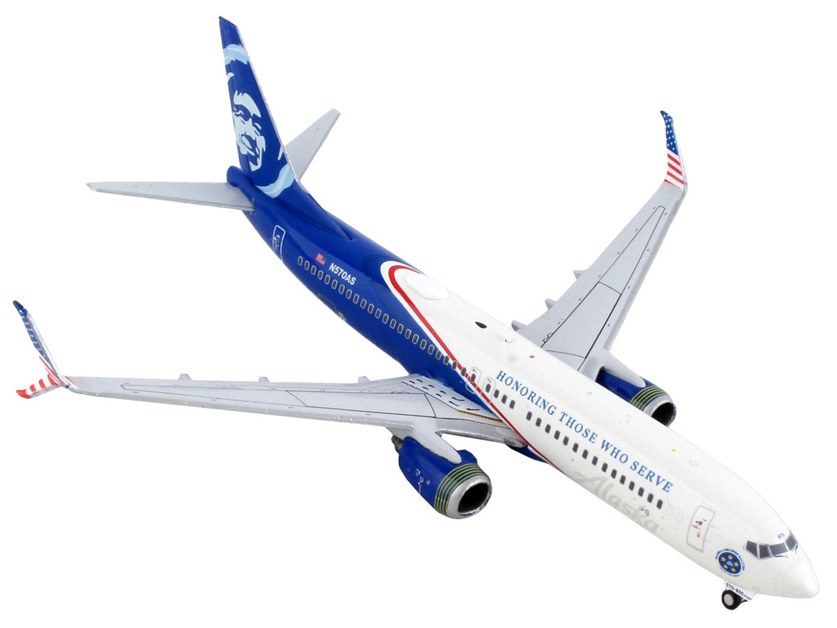 Boeing 737-800 Commercial Aircraft "Alaska Airlines - Honoring Those Who Serve" White and Blue 1/400 Diecast Model Airplane by GeminiJets-2