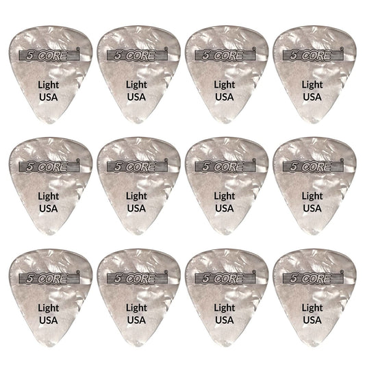 5Core Guitar Picks Celluloid Light Gauge 0.46mm Pick - Acoustic Electric Bass Guitars WHITE-0