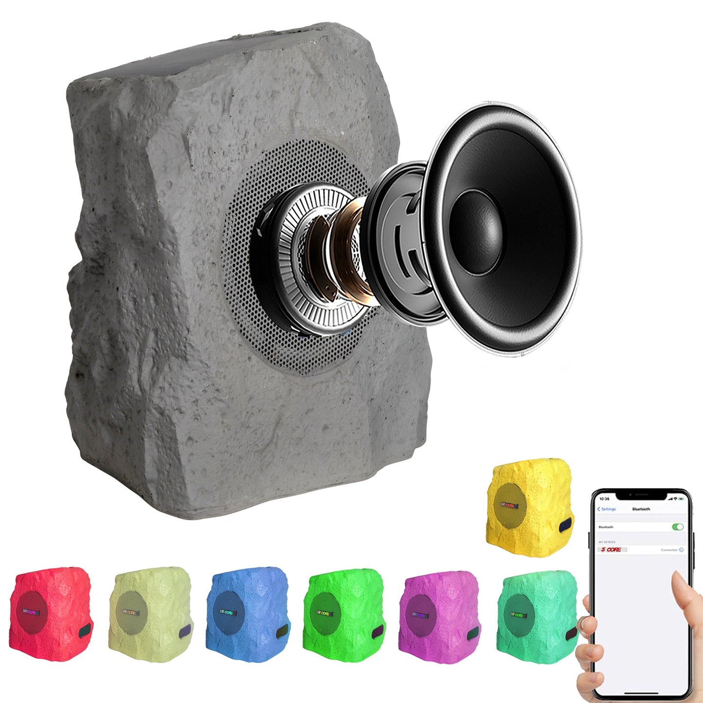 5Core Outdoor Speakers Bluetooth Waterproof Wireless Linkable TWS 10W Pool Patio Garden Rock Subwoofer-0