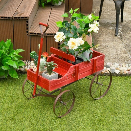 b593-gt3662-wooden-wagon-plant-bed-with-wheel-for-garden-yard-red