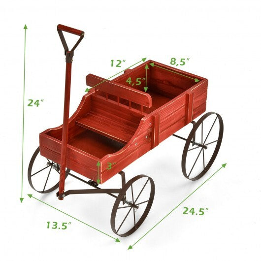 b593-gt3662-wooden-wagon-plant-bed-with-wheel-for-garden-yard-red