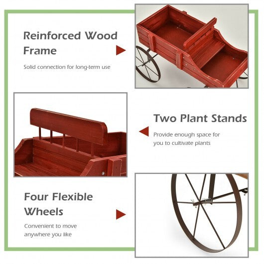 b593-gt3662-wooden-wagon-plant-bed-with-wheel-for-garden-yard-red