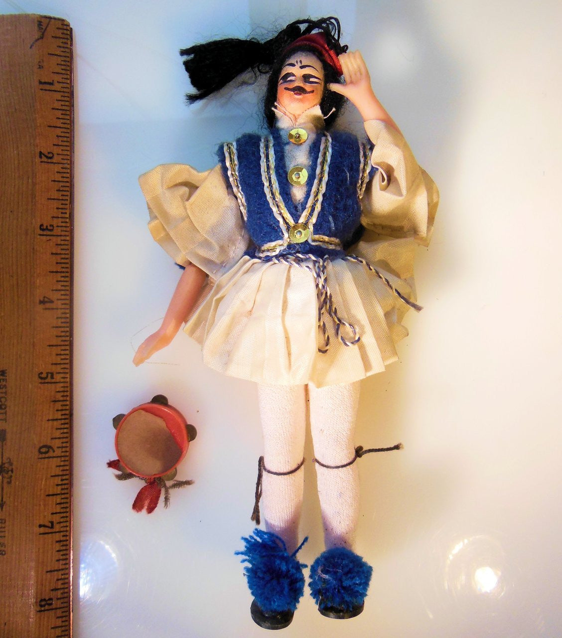 Vintage Greek Souvenir Tsolias Doll: Male Folk Dancer Tambourine Player-4