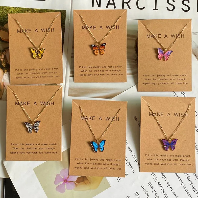 Fashion Women Necklace Korea Style New Butterfly Pendant Necklace Gift For Girl  Cute Lovely Neck Jewelry Wholesale Dropshipping