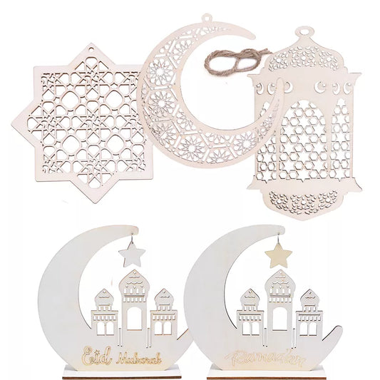 Wood Craft Ramadan Eid Mubarak Decorations for Home Moon Wooden Plaque Hanging Ornament Pendant Islam Muslim Party Supplies