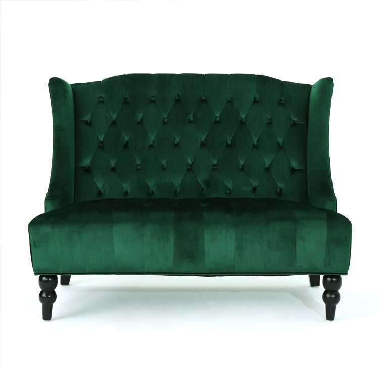 Tufted High Winged Back Velvet Loveseat-0