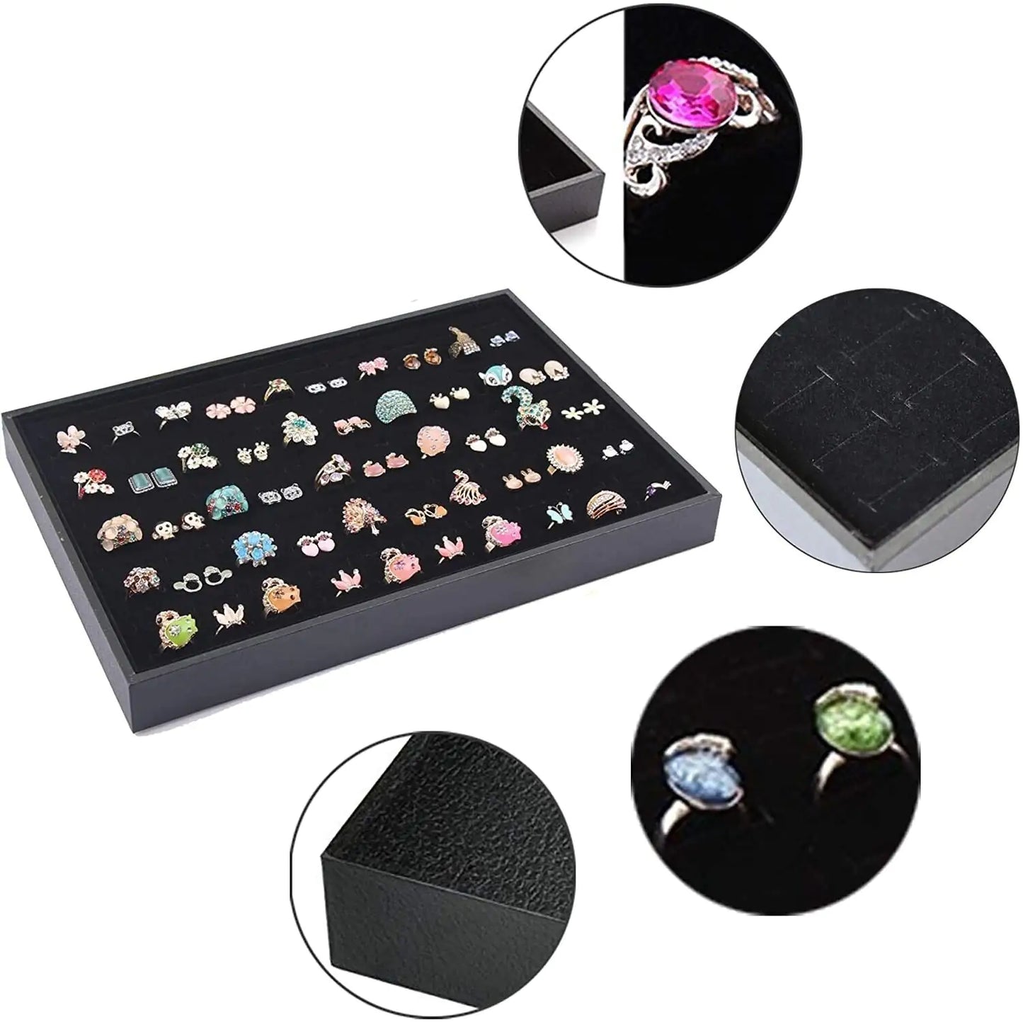 100 Slots Jewelry Ring Display Organizer Tray Holder Earrings Storage Box Case