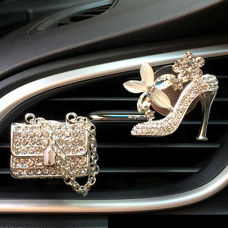 Bling Car Accessories Girls Purse High Heel Car Air Freshener Auto Outlet Perfume Clip Car Scent Diffuser Elegant Car Decoration