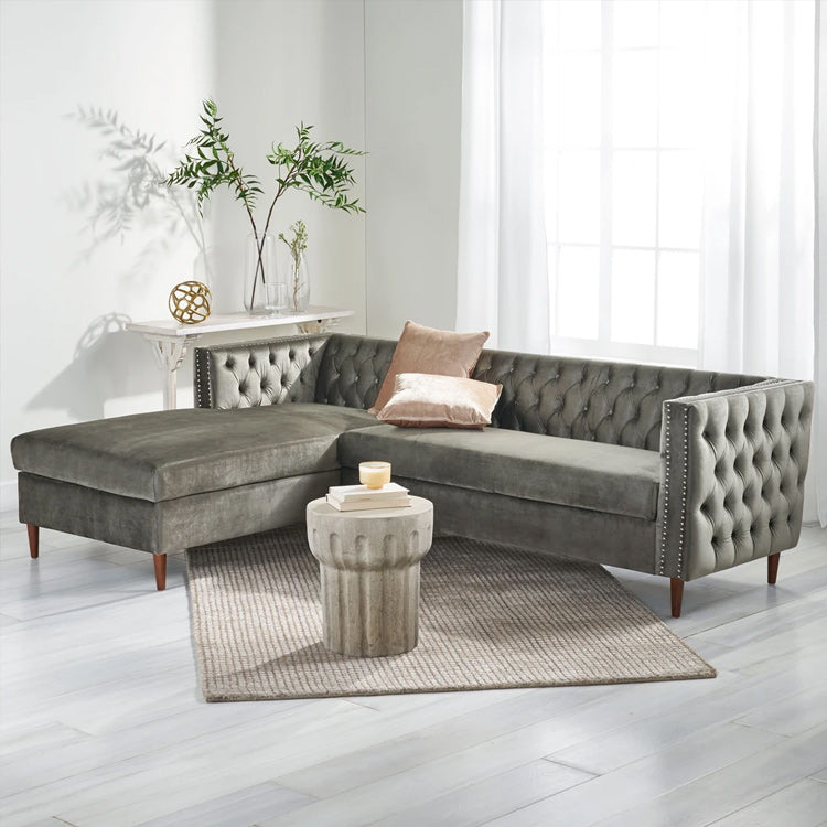 Tufted Velvet Sectional Storage Sofa with Chaise Lounge-1