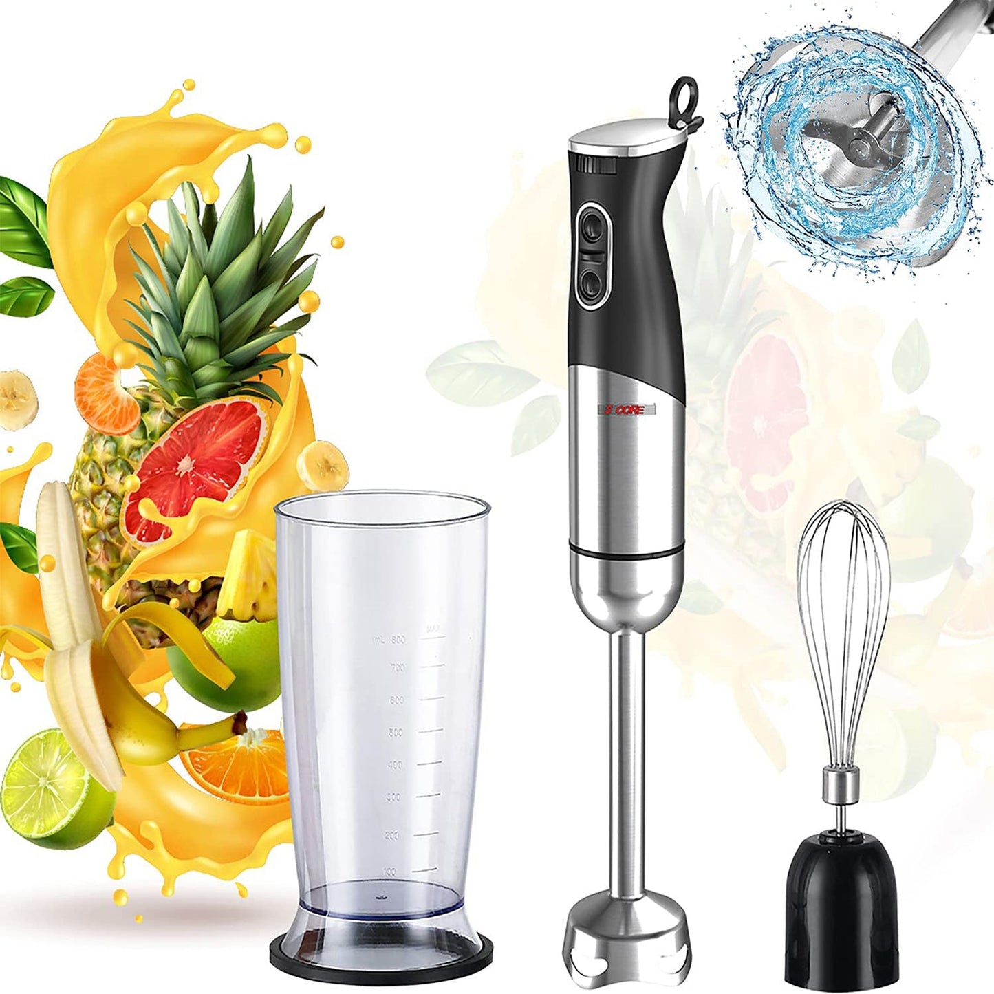 5 Core Immersion Hand Blender 400/500W Electric Hand Mixer Whisk w 2 Mixing Speed 304 Steel Blades-6