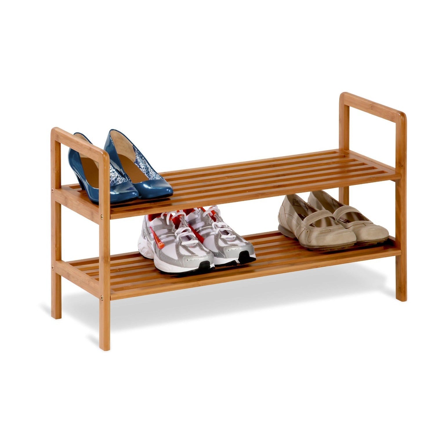 2-Tier Bamboo Shoe Shelf Rack - Holds 6 to 8 Pairs of Shoes-0