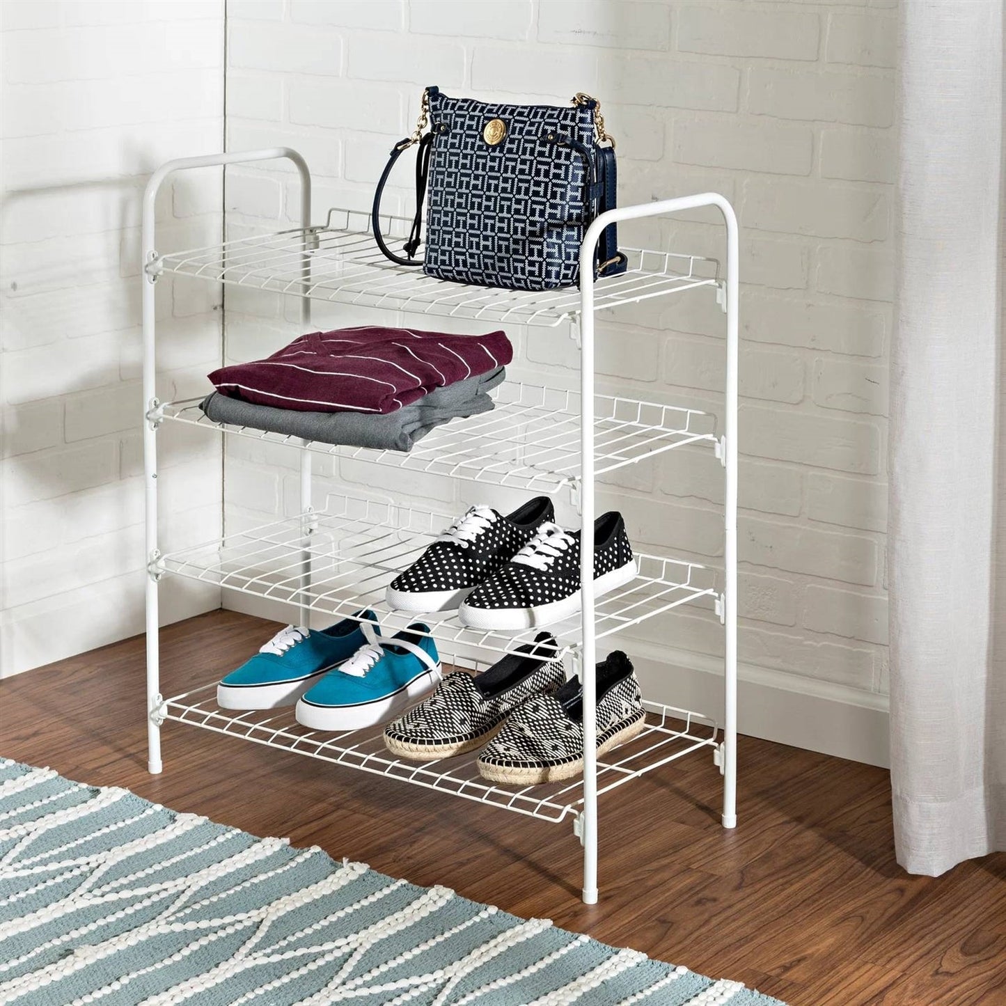 White Metal 4-Shelf Shoe Rack - Holds up to 9 Pair of Shoes-2