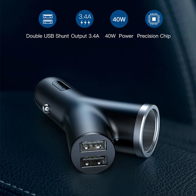 Baseus 3.4A Car Charger Dual USB Car Charging For iPhone XS Max X Samsung Fast Car Charger USB Charge Adapter For Phone In Car