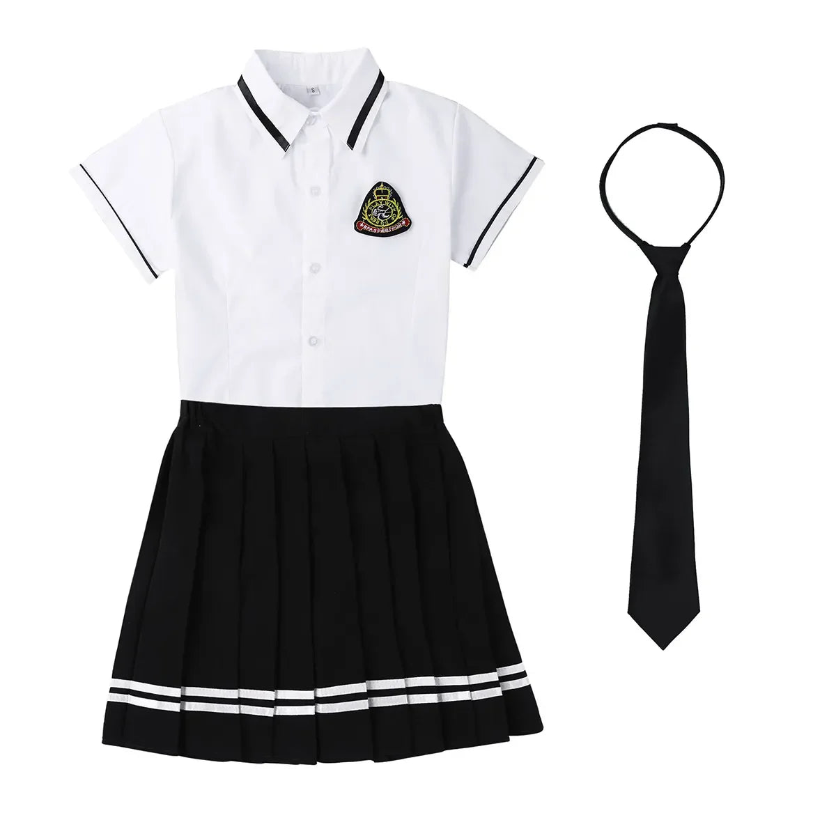 Japanese School Girl Uniform Suit White Short Sleeve T-shirt Top Pleated Skirt Cosplay Korean Girls Student Costume Set-3