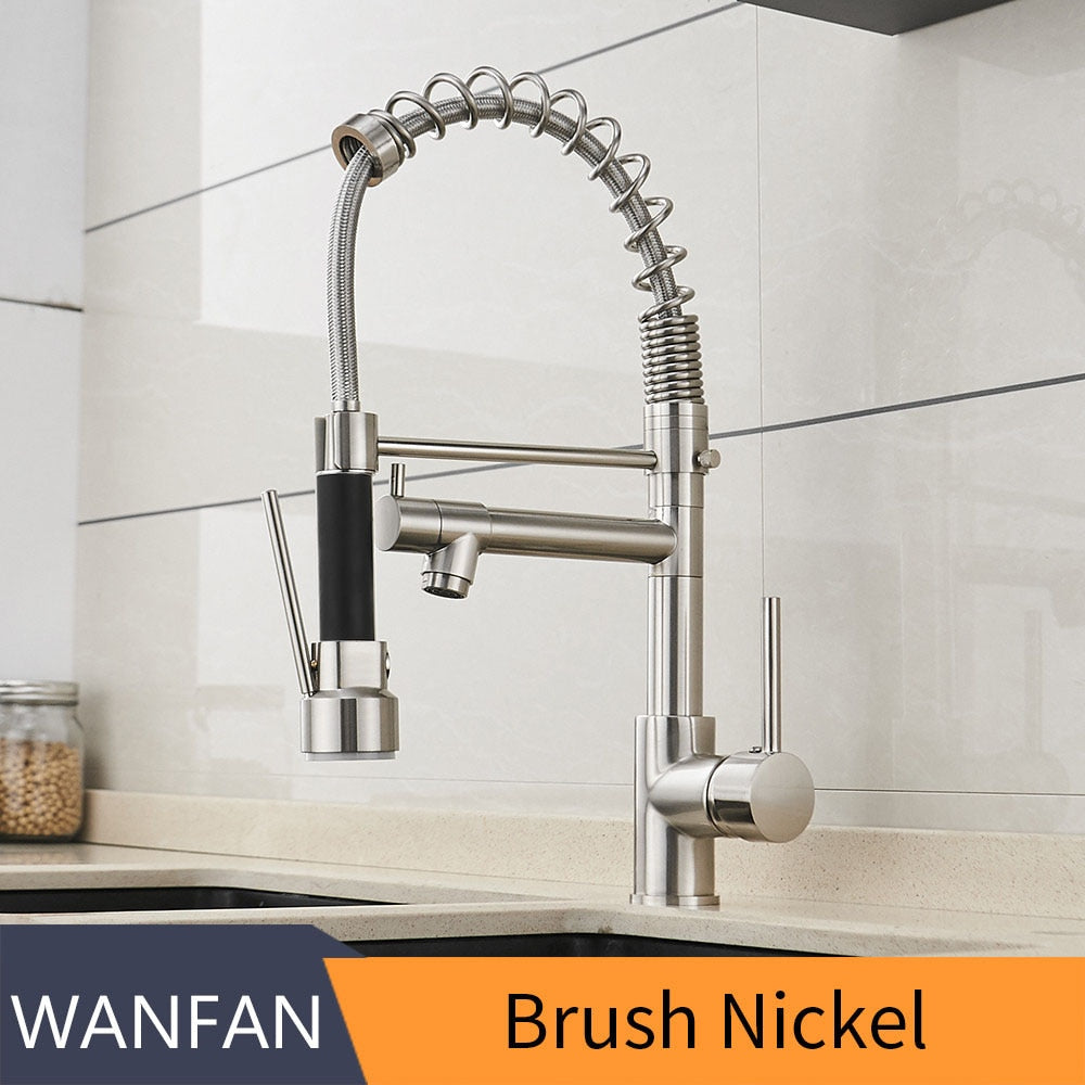 Spring Style Kitchen Faucet Brushed Nickel Faucet Pull Out Torneira All Around Rotate Swivel Water Outlet Mixer Tap 866026