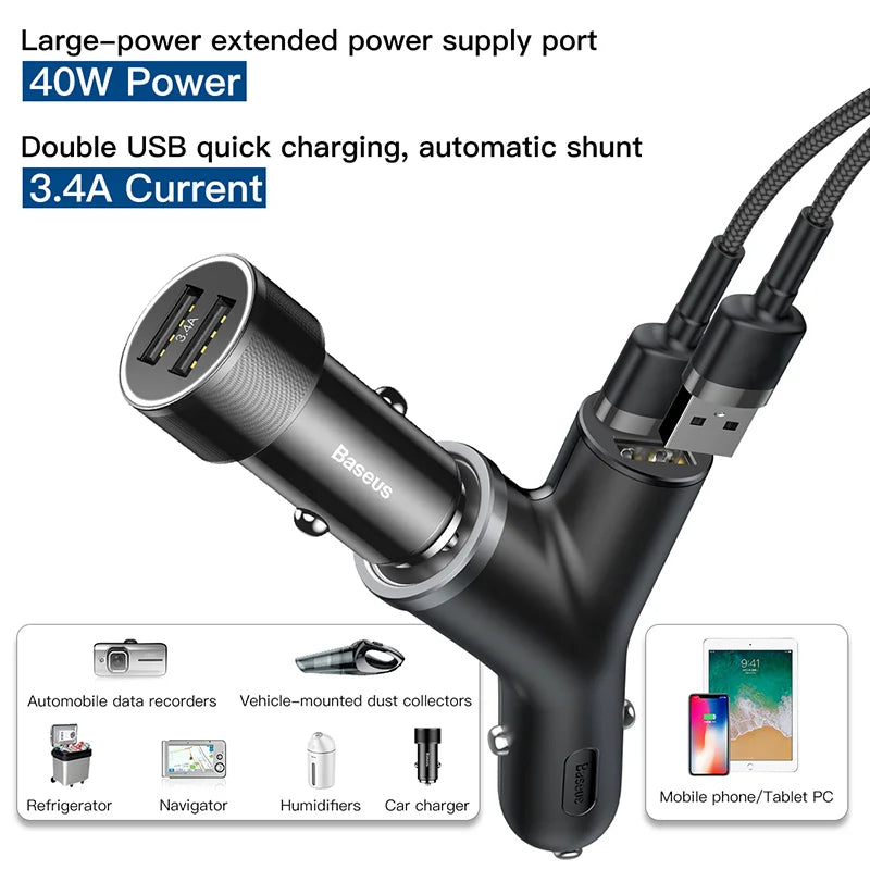 Baseus 3.4A Car Charger Dual USB Car Charging For iPhone XS Max X Samsung Fast Car Charger USB Charge Adapter For Phone In Car